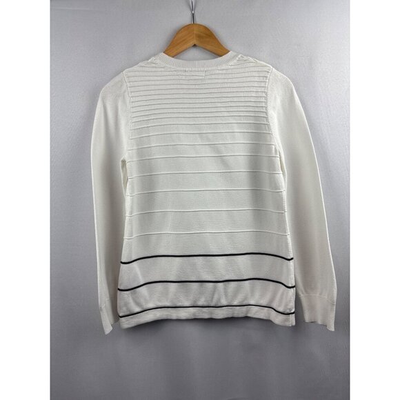 Laura Scott Women’s Medium Striped Cotton Blend Sweater White & Black - Picture 2 of 5